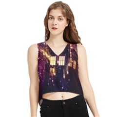 Tardis Regeneration Art Doctor Who Paint Purple Sci Fi Space Star Time Machine V-neck Cropped Tank Top by Cendanart