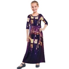 Tardis Regeneration Art Doctor Who Paint Purple Sci Fi Space Star Time Machine Kids  Quarter Sleeve Maxi Dress by Cendanart