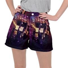 Tardis Regeneration Art Doctor Who Paint Purple Sci Fi Space Star Time Machine Women s Ripstop Shorts by Cendanart