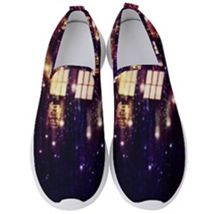 Tardis Regeneration Art Doctor Who Paint Purple Sci Fi Space Star Time Machine Men s Slip On Sneakers by Cendanart