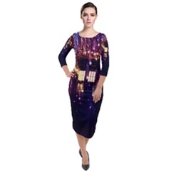 Tardis Regeneration Art Doctor Who Paint Purple Sci Fi Space Star Time Machine Quarter Sleeve Midi Velour Bodycon Dress by Cendanart