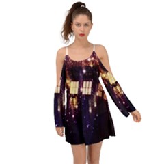 Tardis Regeneration Art Doctor Who Paint Purple Sci Fi Space Star Time Machine Boho Dress by Cendanart