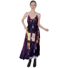 Tardis Regeneration Art Doctor Who Paint Purple Sci Fi Space Star Time Machine Tie Back Maxi Dress by Cendanart