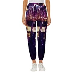 Tardis Regeneration Art Doctor Who Paint Purple Sci Fi Space Star Time Machine Women s Cropped Drawstring Pants by Cendanart