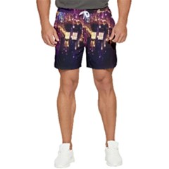 Tardis Regeneration Art Doctor Who Paint Purple Sci Fi Space Star Time Machine Men s Runner Shorts by Cendanart