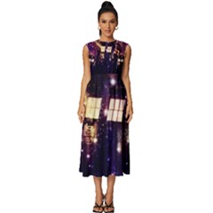 Tardis Regeneration Art Doctor Who Paint Purple Sci Fi Space Star Time Machine Sleeveless Round Neck Midi Dress by Cendanart