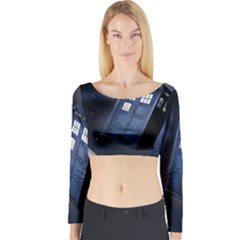 Tardis Doctor Who Planet Long Sleeve Crop Top by Cendanart