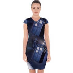 Tardis Doctor Who Planet Capsleeve Drawstring Dress  by Cendanart