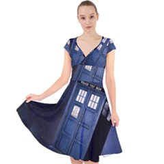 Tardis Doctor Who Planet Cap Sleeve Front Wrap Midi Dress by Cendanart