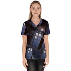 Tardis Doctor Who Planet Women s V-neck Scrub Top by Cendanart