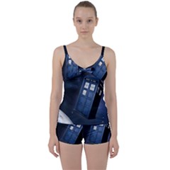 Tardis Doctor Who Planet Tie Front Two Piece Tankini by Cendanart