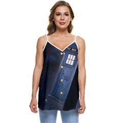 Tardis Doctor Who Planet Casual Spaghetti Strap Chiffon Top by Cendanart