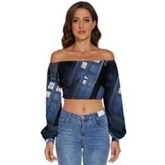 Tardis Doctor Who Planet Long Sleeve Crinkled Weave Crop Top by Cendanart