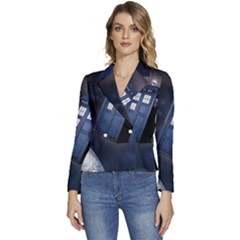 Tardis Doctor Who Planet Women s Long Sleeve Revers Collar Cropped Jacket by Cendanart