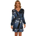 Tardis Doctor Who Planet Long Sleeve Waist Tie Ruffle Velvet Dress View1