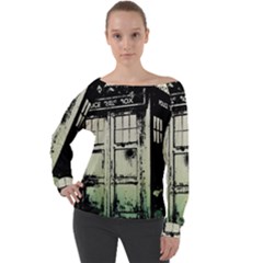 Doctor Who Tardis Off Shoulder Long Sleeve Velour Top by Cendanart