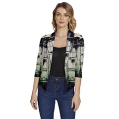 Doctor Who Tardis Women s Draped Front 3/4 Sleeve Shawl Collar Jacket by Cendanart