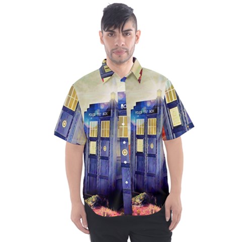 Tardis Wilderness Doctor Who Men s Short Sleeve Shirt by Cendanart