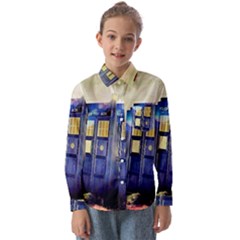 Tardis Wilderness Doctor Who Kids  Long Sleeve Shirt by Cendanart