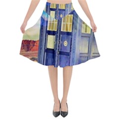 Tardis Wilderness Doctor Who Flared Midi Skirt by Cendanart