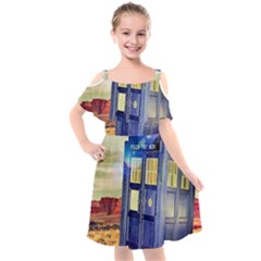 Tardis Wilderness Doctor Who Kids  Cut Out Shoulders Chiffon Dress by Cendanart