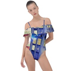 Tardis Wilderness Doctor Who Frill Detail One Piece Swimsuit by Cendanart