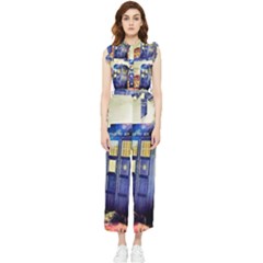 Tardis Wilderness Doctor Who Women s Frill Top Chiffon Jumpsuit by Cendanart