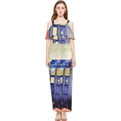 Tardis Wilderness Doctor Who Draped Sleeveless Chiffon Jumpsuit by Cendanart