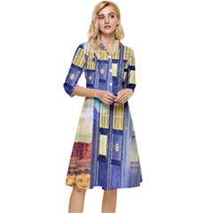 Tardis Wilderness Doctor Who Classy Knee Length Dress by Cendanart