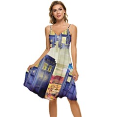 Tardis Wilderness Doctor Who Sleeveless Tie Front Chiffon Dress by Cendanart