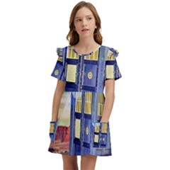 Tardis Wilderness Doctor Who Kids  Frilly Sleeves Pocket Dress by Cendanart