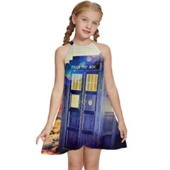 Tardis Wilderness Doctor Who Kids  Halter Collar Waist Tie Chiffon Dress by Cendanart