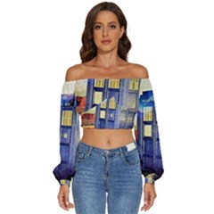 Tardis Wilderness Doctor Who Long Sleeve Crinkled Weave Crop Top by Cendanart