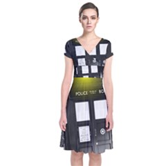 Doctor Who Space Tardis Short Sleeve Front Wrap Dress by Cendanart