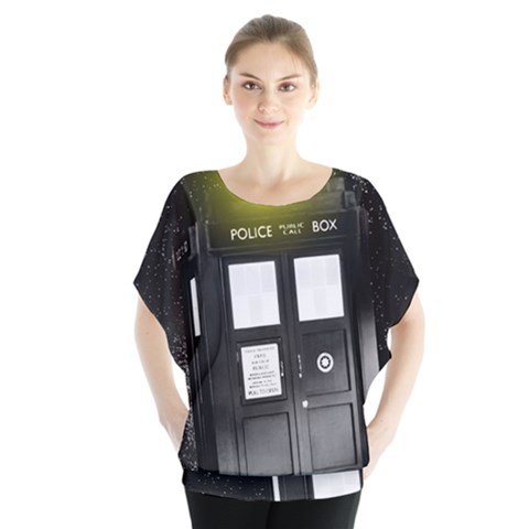 Doctor Who Space Tardis Batwing Chiffon Blouse by Cendanart