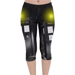 Doctor Who Space Tardis Velvet Capri Leggings  by Cendanart