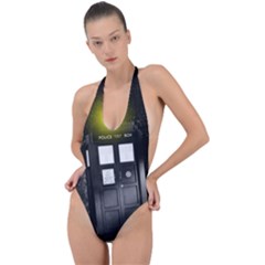 Doctor Who Space Tardis Backless Halter One Piece Swimsuit by Cendanart