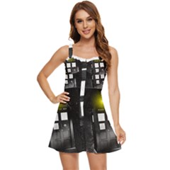 Doctor Who Space Tardis Ruffle Edge Bra Cup Chiffon Mini Dress by Cendanart