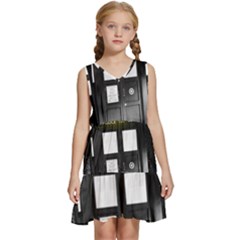 Doctor Who Space Tardis Kids  Sleeveless Tiered Mini Dress by Cendanart