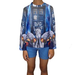 Doctor Who Adventure Bad Wolf Tardis Kids  Long Sleeve Swimwear by Cendanart