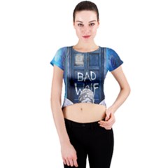 Doctor Who Adventure Bad Wolf Tardis Crew Neck Crop Top by Cendanart