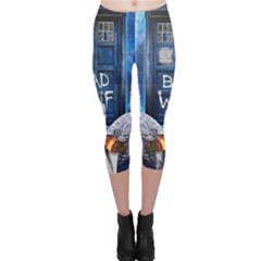 Doctor Who Adventure Bad Wolf Tardis Capri Leggings  by Cendanart