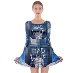 Doctor Who Adventure Bad Wolf Tardis Long Sleeve Skater Dress by Cendanart