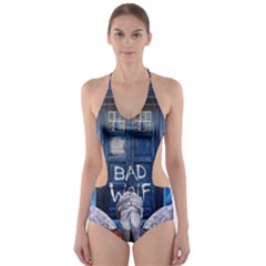 Doctor Who Adventure Bad Wolf Tardis Cut-out One Piece Swimsuit by Cendanart