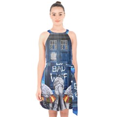 Doctor Who Adventure Bad Wolf Tardis Halter Collar Waist Tie Chiffon Dress by Cendanart