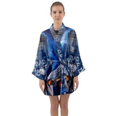 Doctor Who Adventure Bad Wolf Tardis Long Sleeve Satin Kimono by Cendanart