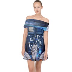 Doctor Who Adventure Bad Wolf Tardis Off Shoulder Chiffon Dress by Cendanart