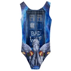 Doctor Who Adventure Bad Wolf Tardis Kids  Cut-out Back One Piece Swimsuit by Cendanart