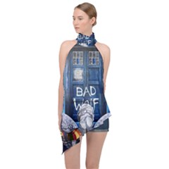 Doctor Who Adventure Bad Wolf Tardis Halter Asymmetric Satin Top by Cendanart