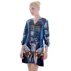 Doctor Who Adventure Bad Wolf Tardis Open Neck Shift Dress by Cendanart